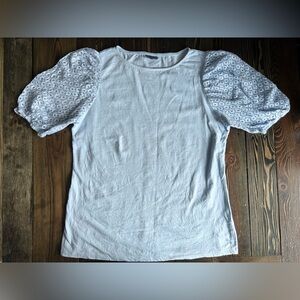 BELOVED WOMAN • baby sky blue short sleeve tshirt top lace sleeves • XL